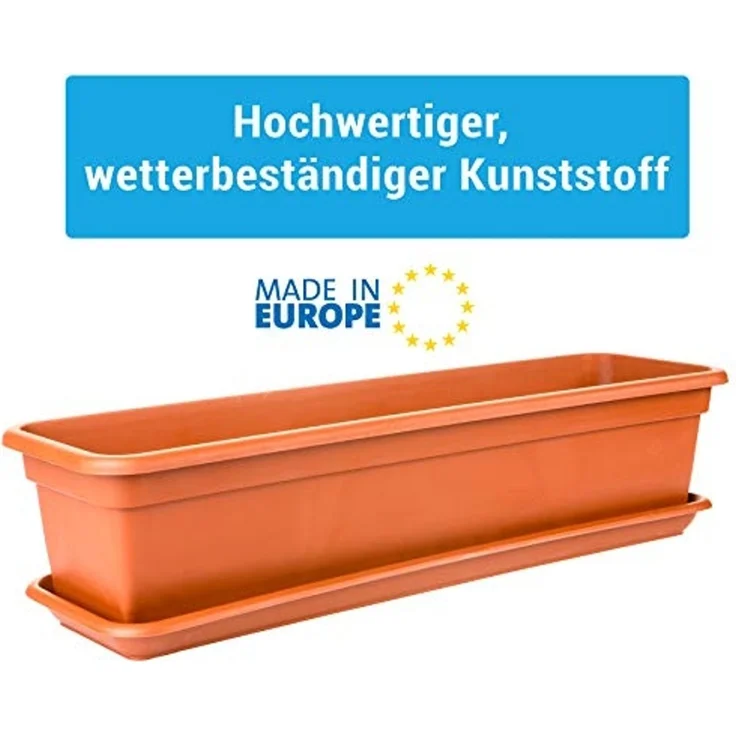 Centi Pflanzkübel Blumenkasten mit Untersetzer terracotta 60cm (4er-Set) – Bild 3