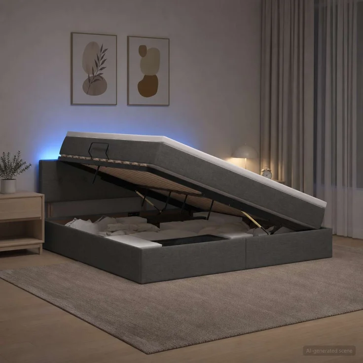 vidaXL LED-Speicherbett mit Matratze Dunkelgrau 140 x 200 cm Stoff 3459067 – Bild 1