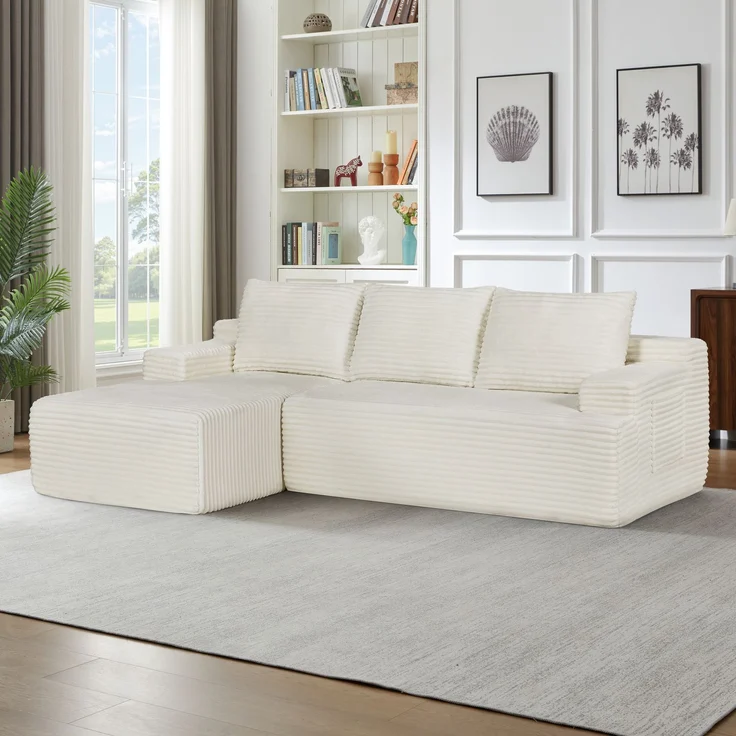 ZUBALIYA Knochenloses Sofa, L‑förmiges Cloud‑Ecksofa mit tiefem Sitzkomfort – ohne Montage, modulares Schlafsofa, 66 x 152 x 238 cm, Beige, Rechts – Bild 4
