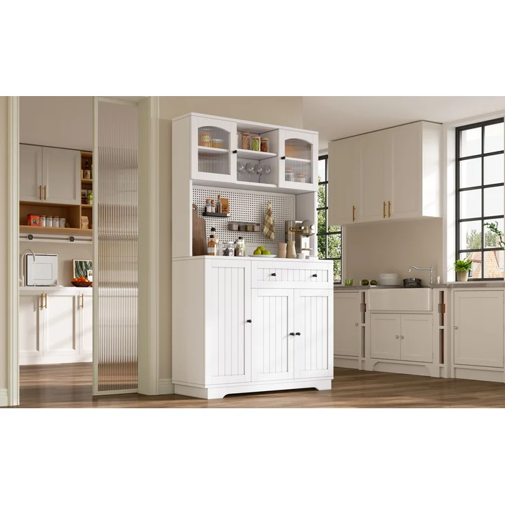 ZUBALIYA Vitrinenschrank mit Tür / Küchenschrank, mit verstellbaren Einlegeböden und lochblech, Weiß, 103.5 x 40 x 180 cm, fürs Kinderzimmer, mit Schubladen, mit Stauraum – Bild 24