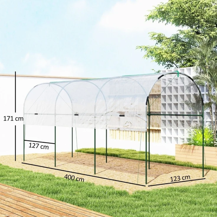 Wohnora-Gewächshaus winterfest Foliengewächshaus mit Bogendach, Erdanker Treibhaus 400 x 123 x 171cm Transparent,H 171cm x T 400cm x B 123cm – Bild 1