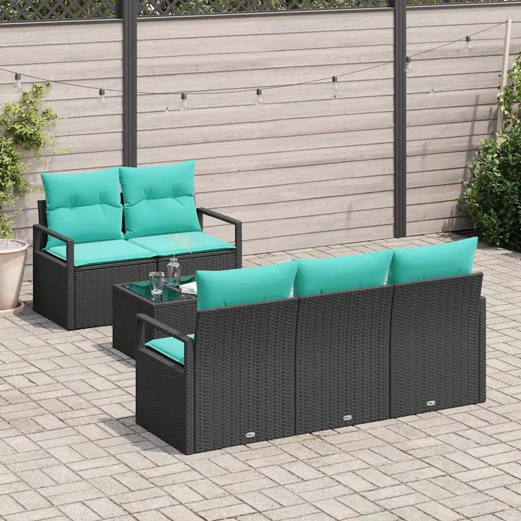 vidaXL Sofa Set 6 stk. 5-Sitzer Schwarz und Türkis 3346266 – Bild 3