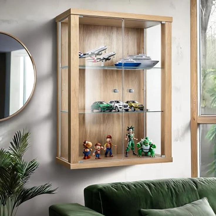 K-Möbel Hängevitrine, rechteckig, Buche, Glas, 2 Fächer, 60x80x25 cm, für Wohnzimmer und Wohnwände – Bild 1
