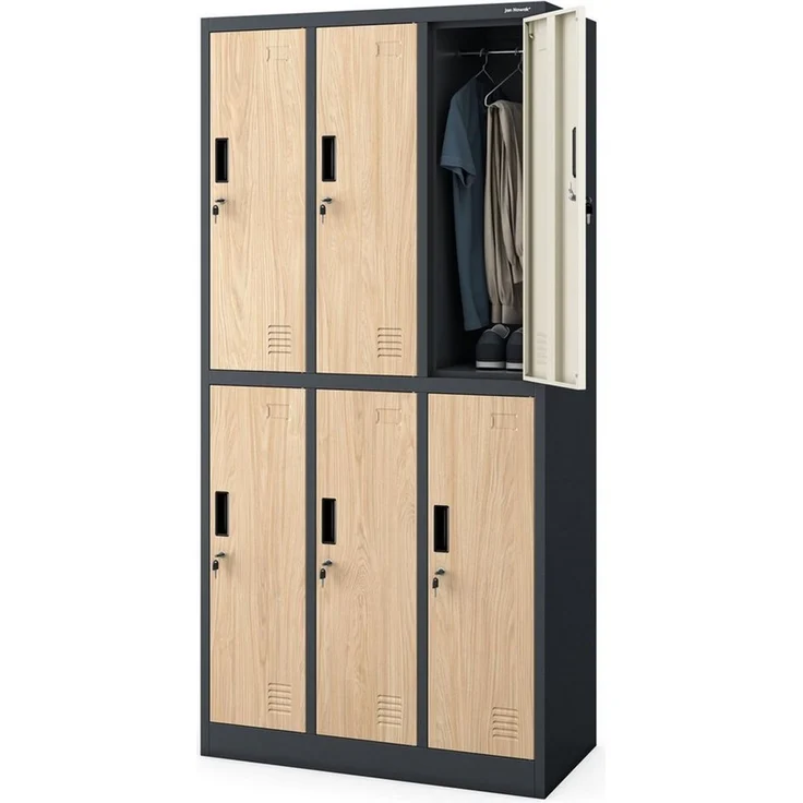 Jan Nowak Umkleideschrank Metall, Spindschrank mit 6 Fächern, abschließbar | Personalschrank mit 6 abschließbaren Abteilen, Kleiderstangen, Lüftung, Namensschildhaltern, Wandmontage, 185 x 90 x 45 cm – Bild 1