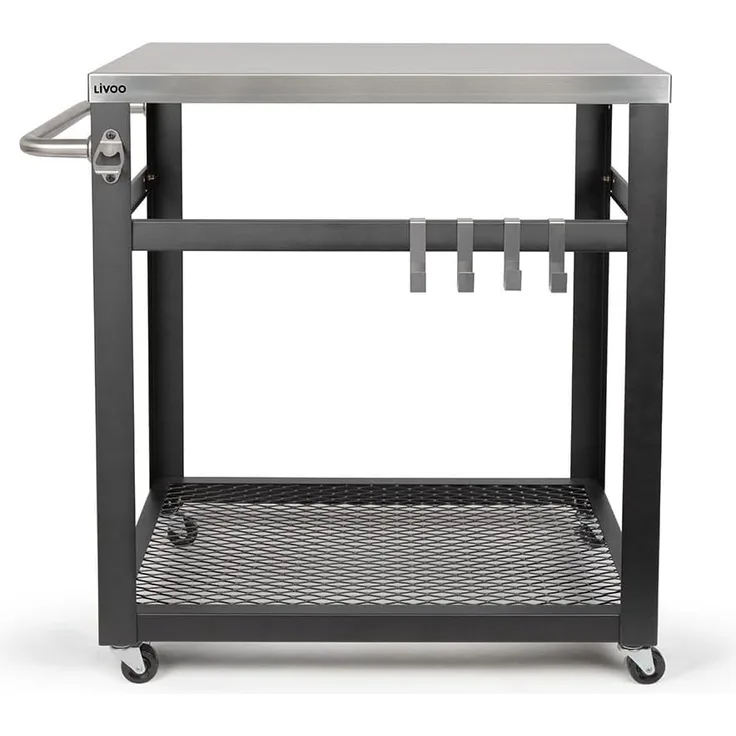 Livoo Plattenwagen, Schwarz und Silber, 73 x 50 x 84 cm, Sterne und Streifen