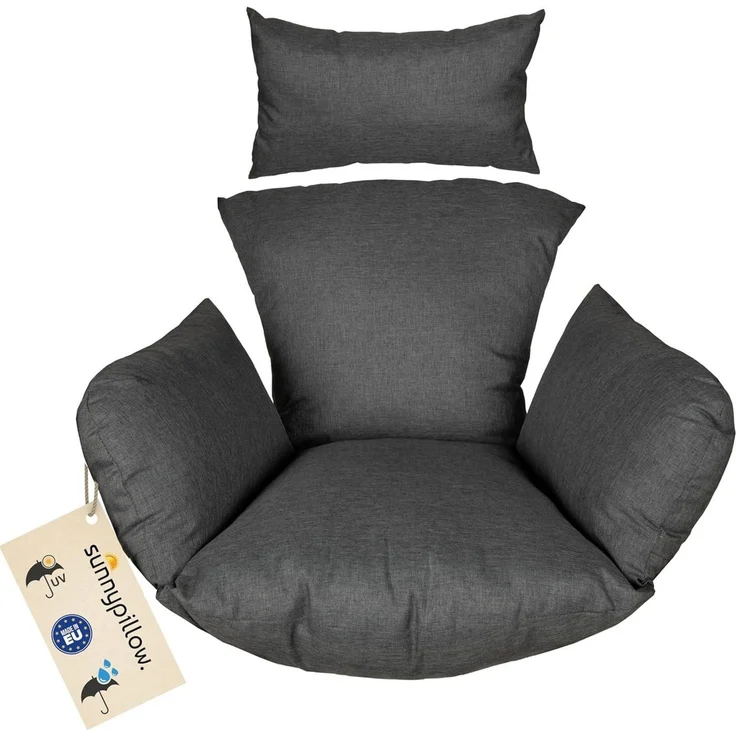 sunnypillow Hängesessel Auflage für Rattan & Polyrattan Hängeschaukel, Anhrazit – Bild 5