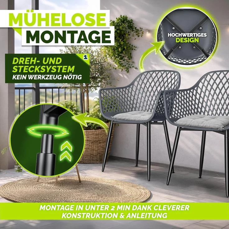 tillvex® Gartenstuhl 6er Set Wetterfest mit Armlehne | Outdoor Stühle bis 120kg belastbar | Gartenstühle UV-beständig | Terrassenstuhl Gartenmöbel Terrasse Balkon Outdoor Garten – Bild 4