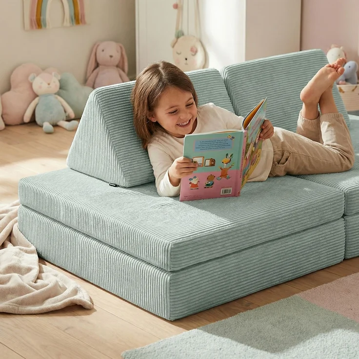 Bellabino 'Nile' Spielsofa mit Toren, 8-tlg, Cord, türkis, faltbare Kindercouch, abnehmbarer & waschbarer Bezug, Kindersofa aus Schaumstoff, Oeko-Tex zertifiziert – Bild 2