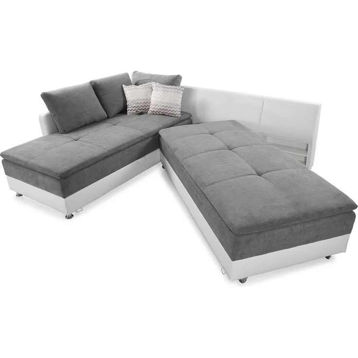 Ecksofa-Dauerschläfer Doppelbett Federkern Bettkasten Couch in Hellgrau Weiß – Bild 4