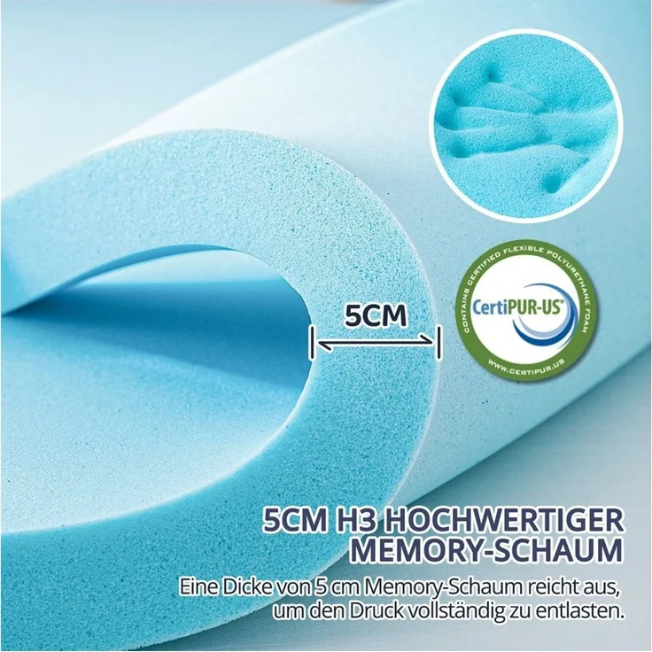 Elemuse, Topper Gel Schaum H3/H4 Topper mit Waschbar Bambusfaser Bezug, 7cm hoch, Memory Schaum Komfortschaum, Druckverteilung, Atmungsaktiv – Bild 2
