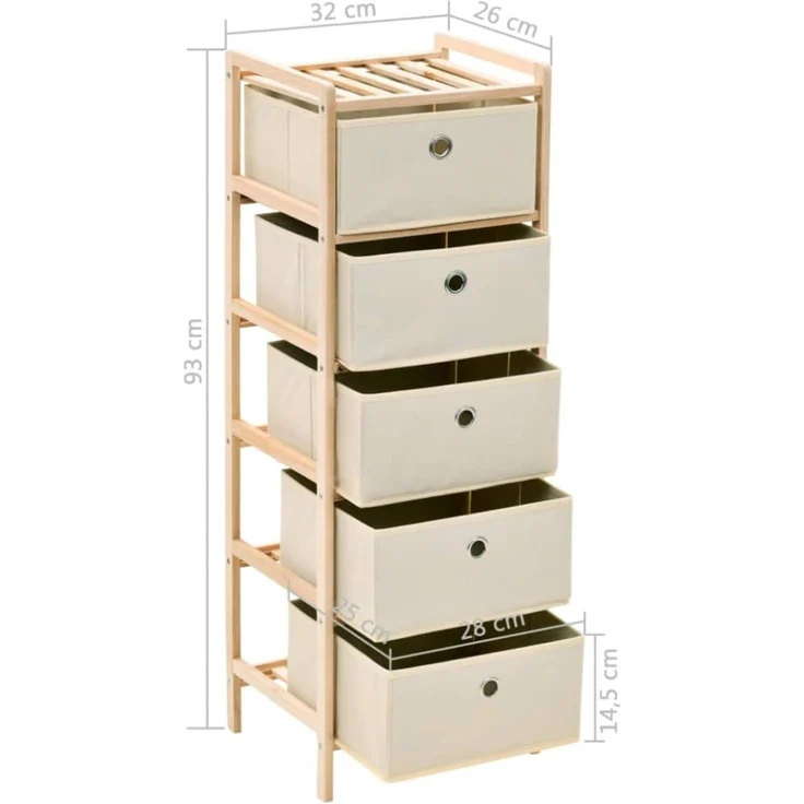 vidaXL Korb-Kommode mit 5 Stoffkörben Zedernholz Beige 32 x 26 x 93 cm (B x T x H) – Bild 2