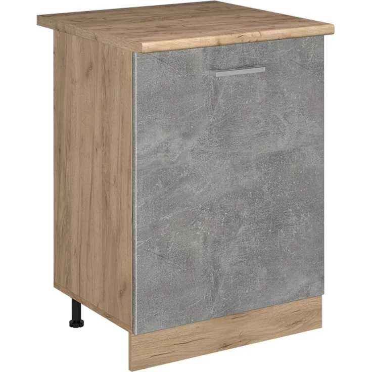 Küchenunterschrank R-Line Beton/Goldkraft Eiche 60 cm mit 1 Tür Arbeitsplatte Goldkraft Eiche Vicco – Bild 1