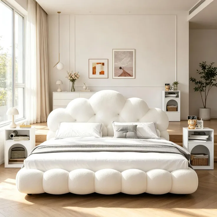 Rayofly-2er-Set Nachttische mit offenen Ablagefächern, modern gebogenes Design für Schlafzimmer, nur 2 Stück, H 60cm x T 40cm x B 30cm, Weiß