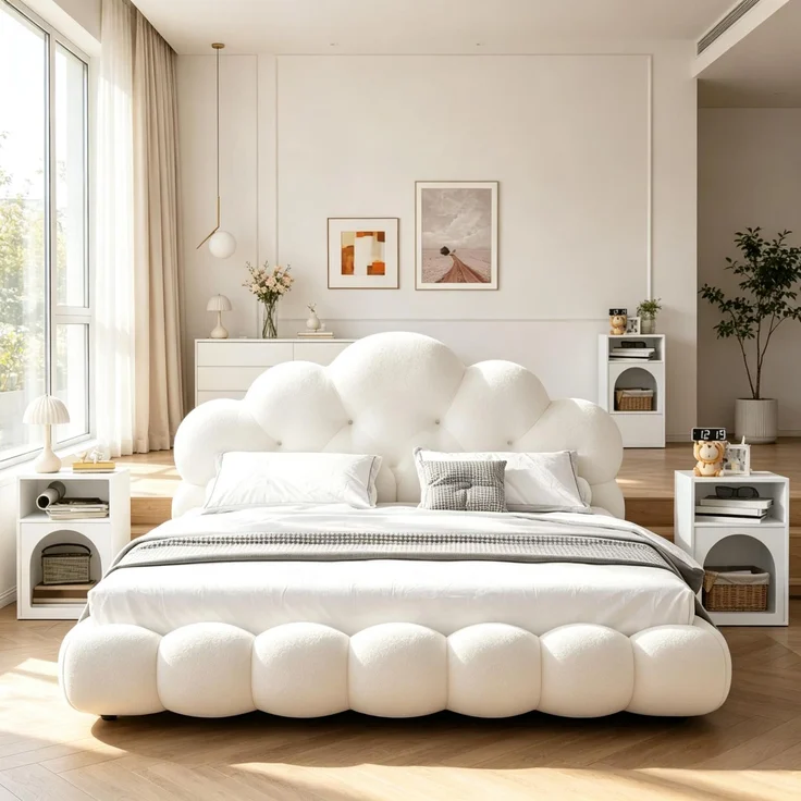 Rayofly-2er-Set Nachttische mit offenen Ablagefächern, modern gebogenes Design für Schlafzimmer, nur 2 Stück, H 60cm x T 40cm x B 30cm, Weiß – Bild 1