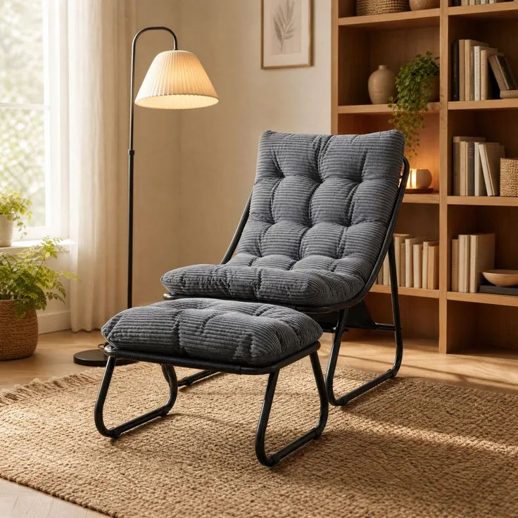 Lounge-Sessel mit Hocker, Stahlgestell, 65x78x86 cm, Grau