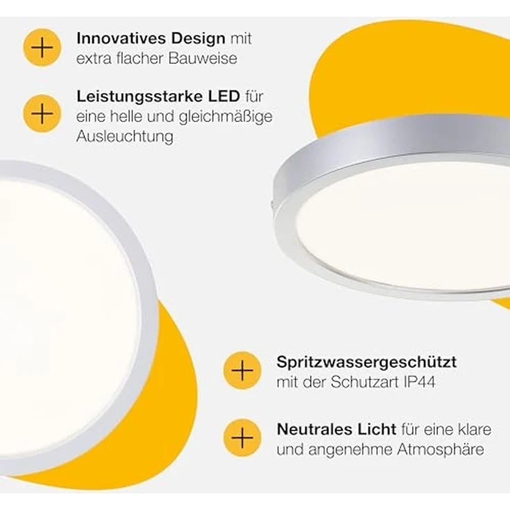 Brilliant LED Deckenleuchte Navara, LED fest integriert, Neutralweiß, Ø 27,5cm, Höhe 3 cm, 1900 lm, 4000 K, IP44 – Bild 4