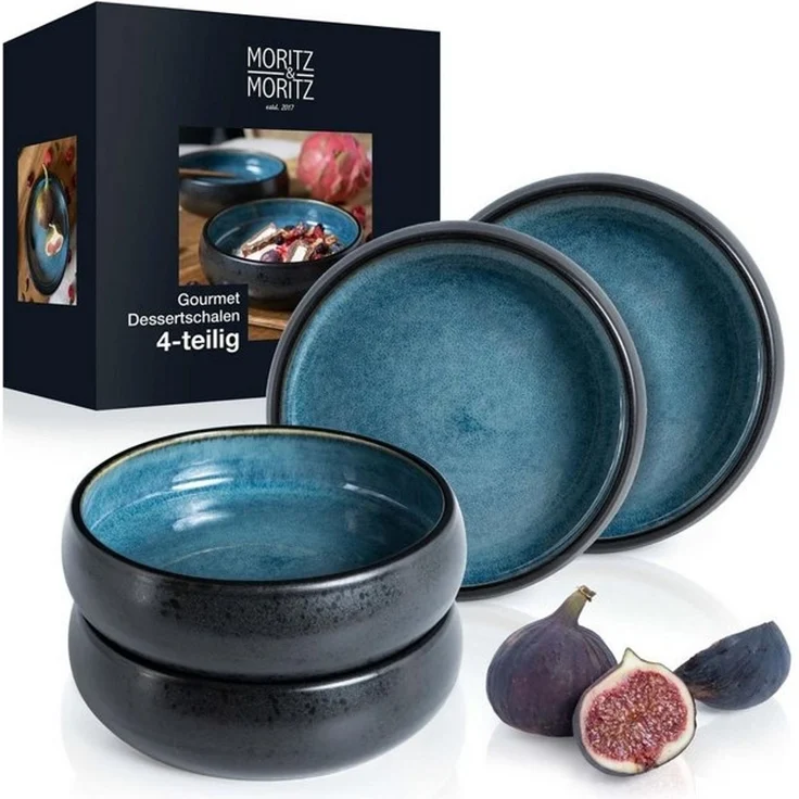Moritz & Moritz Dessertschale Dip Schalen Blau, Steinzeug, (4er Set), Dip Schälchen aus Steinzeug für Dessert – Bild 4