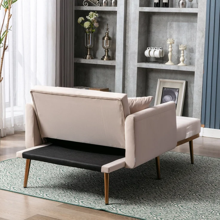 Relaxsessel mit verstellbarer Rückenlehne,3-stufig klappbarer Ruhesessel aus Plüschstoff mit 2 Kissen,Beige – Bild 6