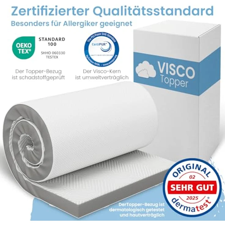 maxVitalis Viskoelastischer Matratzen-Topper, Orthopädische MemoryFoam Matratzenauflage, Viscoauflage für Matratzen & Boxspringbett, inkl. Aloe Vera Bezug (100x200 cm, Viskoschaum 4 cm) – Bild 9