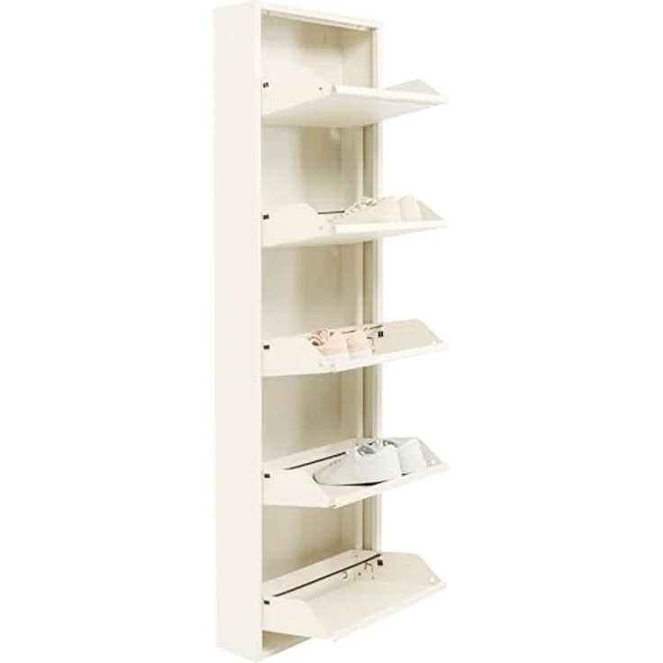 Kare Design Schuhschrank Caruso, Creme, Stahl, mit 5 Klappen, Schuhablage für 10 Paar Schuhe, schmal, platzsparend, hoch, Schuhregal, Eingangsbereich, 173 x 50 x 15 cm (H/B/T) – Bild 4