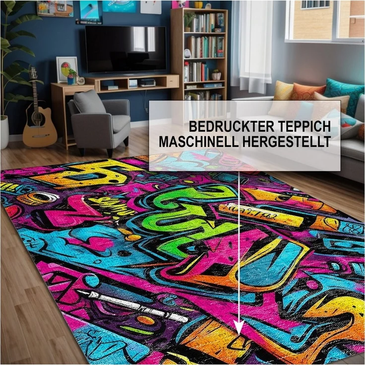 Bamyum Teppich Funny Teppich mit Chenille Druck, Waschbarer Antibakteriell Teppich, Einzelstück – Bild 2
