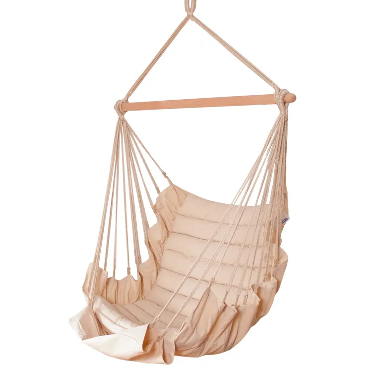 MacaMex SoftChair Creme - uni natur weiß, gepolstert, FSC zertifizierter wetterfester Hängesessel mit Fußablage beige MA-11506