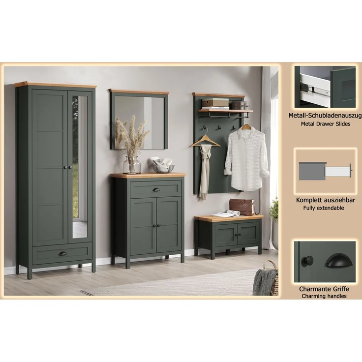 Garderobe Set Stanton in grün und Eiche Landhaus 260 x 198 cm – Bild 14