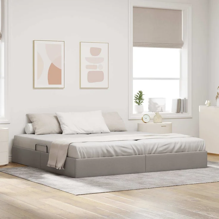 vidaXL Ottoman Bettgestell mit Speicher Taupe 200 x 200 cm Stoff 3442847 – Bild 1