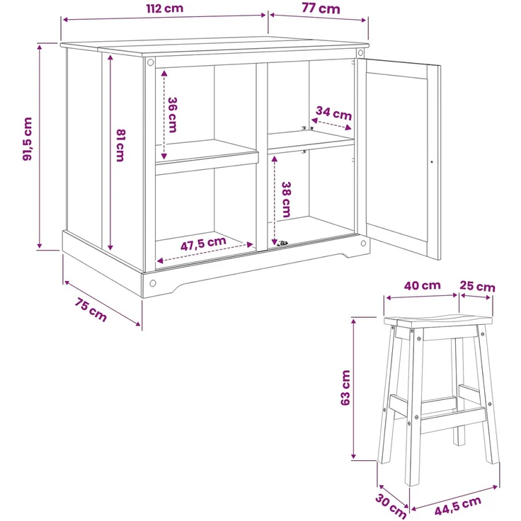 vidaXL Kücheninsel Set mit Tür 3 pcs Weiß und Honigwachs Massiv-Kiefer 3425397 – Bild 7