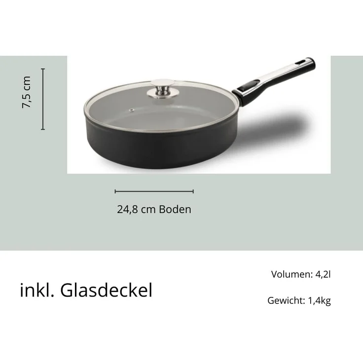 Pfannen Bratpfannen Pfannenset Cerafit Plasma Antihaft Beschichtung Genius NEU Hochrandpfanne Ø28cm + Glasdeckel 24691 – Bild 7