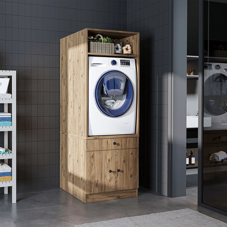 Roomart Waschmaschinenschrank SERIE 1 – 65 cm breit mit Ausziehbrett, Waschmaschinen-Überbauschrank für Waschküche & Bad • Eiche – Bild 1