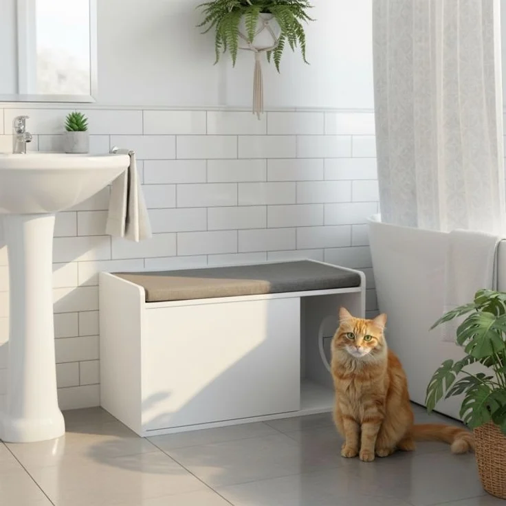 Katzenschrank mit Sitzauflage, weiß, 45,5 x 75 x 43 cm – Bild 2
