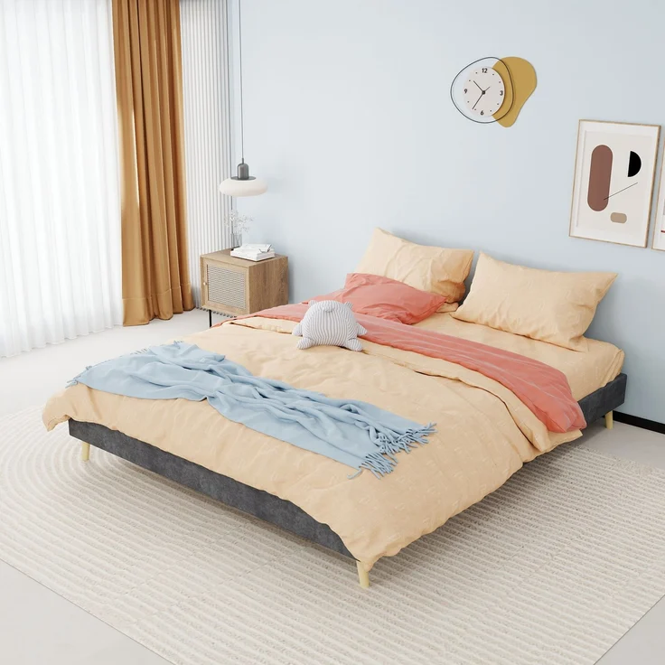 Novelux Bettgestell 160x200 Samt Grau – Modernes Plattformbett ohne Kopfteil, Holzrahmen, Minimalistisches Design – Bild 8