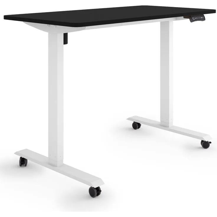ESMART Germany ETX-121WB 120x60cm Schwarz Ergonomischer Steh-Sitz-Schreibtisch auf Rollen Stufenlos elektrisch höhenverstellbar 78,5-128,5cm 3X Memory Aktivitätserinnerung Soft-Start/Stopp