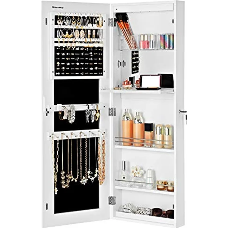 Schmuckschrank, rahmenloser, extrabreiter, verspiegelter Aufbewahrungsständer, Schmuck-Organizer mit Haken und eingebaut – Bild 5