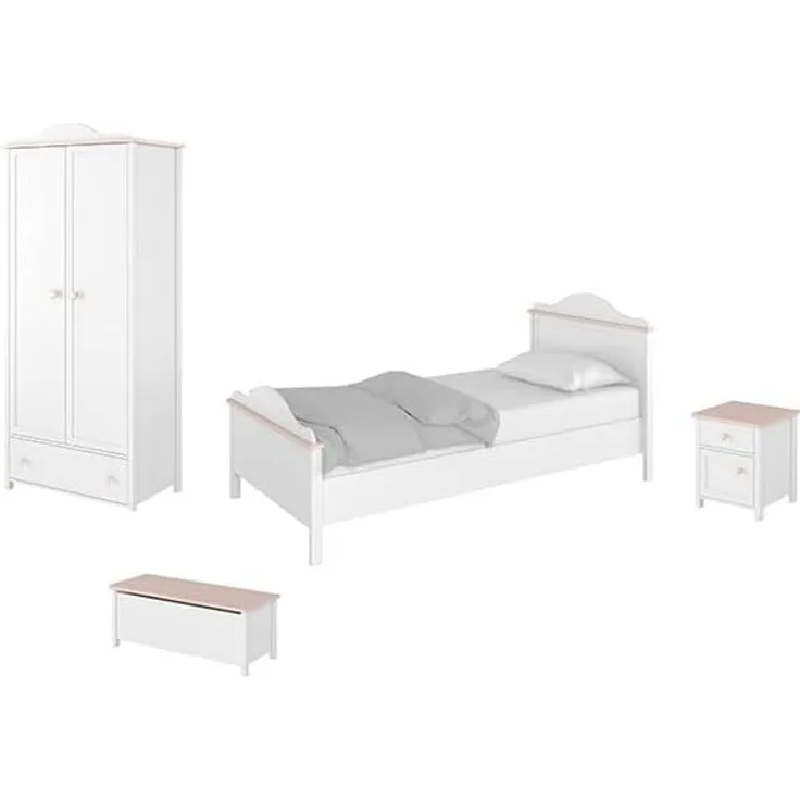Kinderzimmer-Set Luna 4-teilig weiß rosa inkl. Matratze