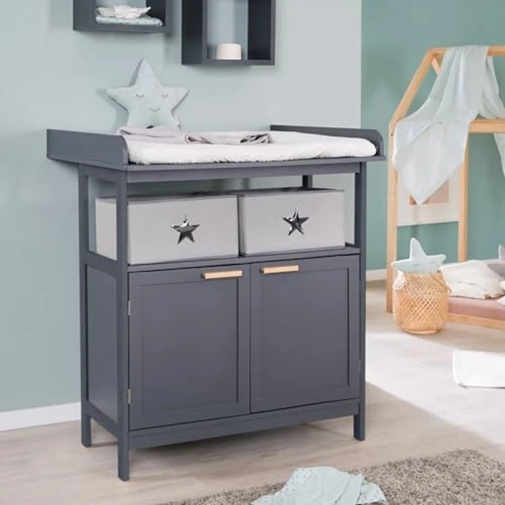 roba® Wickelkommode Hamburg, mit Ansatz, 2 Türen & Boxen, Wandbefestigung - Griffe aus Bambus – Bild 2