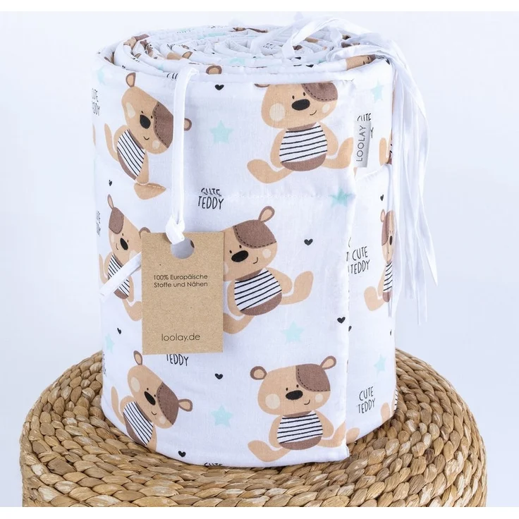 Loolay Bettnestchen TEDDY Bär Baumwolle Atmungsaktives Babybett BETTUMRANDUNG Teddybär, (Bett 140x70cm - 420, 210 cm, 120x60cm - 360, 180 cm, Babyaussttatung Umrandung Kopfschutz Kantenschutz Bettschlange), Super PREMIUM Baby GESCHENK - 100% Natural Ba... – Bild 2