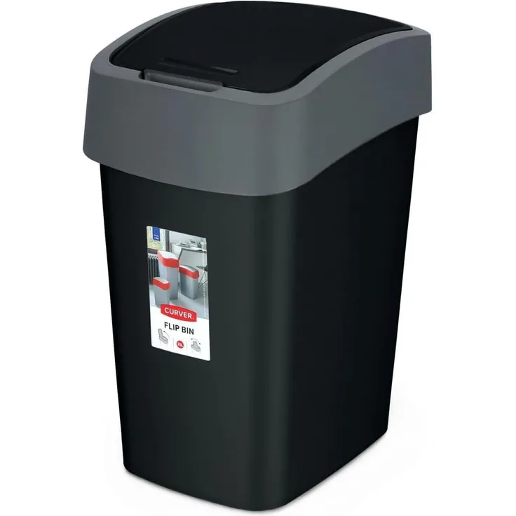 Curver Mülleimer Curver Mehrzweck-Abfallbehälter Mülleimer Flip 25L in schwarz/grau