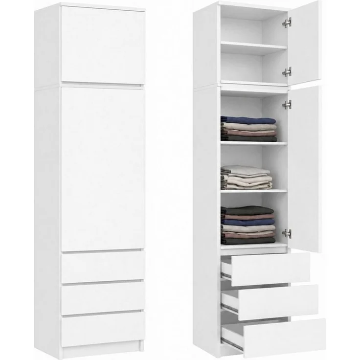 Home Collective Kleiderschrank Garderobenschrank Mehrzweckschrank Schrank platzsparend & vielseitig (50x40x180,5 cm (BxTxH), ideal für Schlafzimmer Flur & Arbeitszimmer) mit Befestigung oben, 1 Tür 3 Einlegeböden & 3 Schubladen in weiß – Bild 1