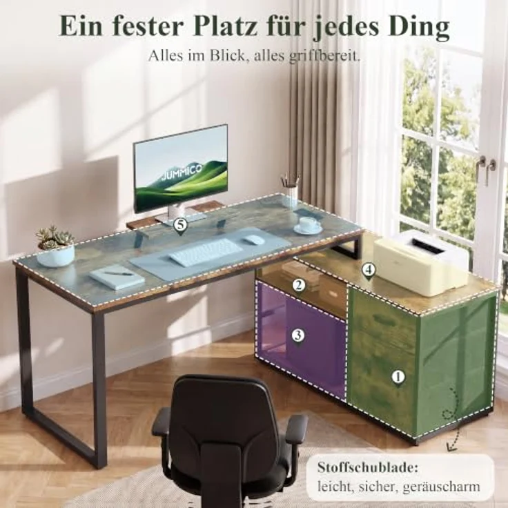JUMMICO Schreibtisch Infinizon Series, 140 x 52 x 73,5(H) cm, Walnuss-Optik – Bild 4