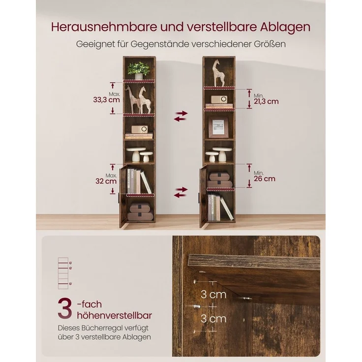 Bücherregal, 6-stöckiges hohes Regal, Standregal mit Türen und offenen Fächern, vielseitig einsetzbar – Bild 3