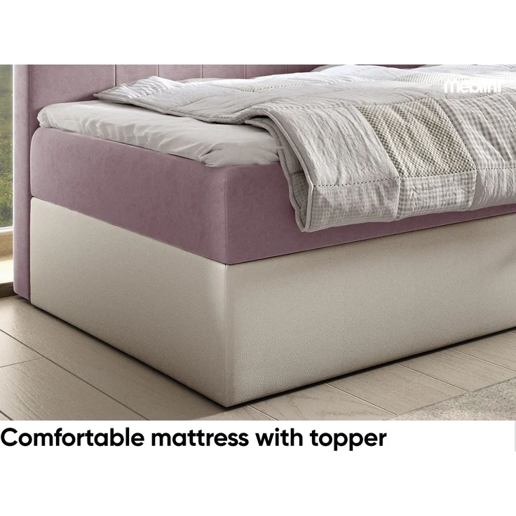MEBLINI Kinderbett mit Bettkasten GARETH 3 90x200 Rechts – H3/Lila Samt Gepolstert Einzelbett mit Matratze - Polsterbett mit Stauraum - Bett mit Kopfteil – Stauraumbett – Bild 4