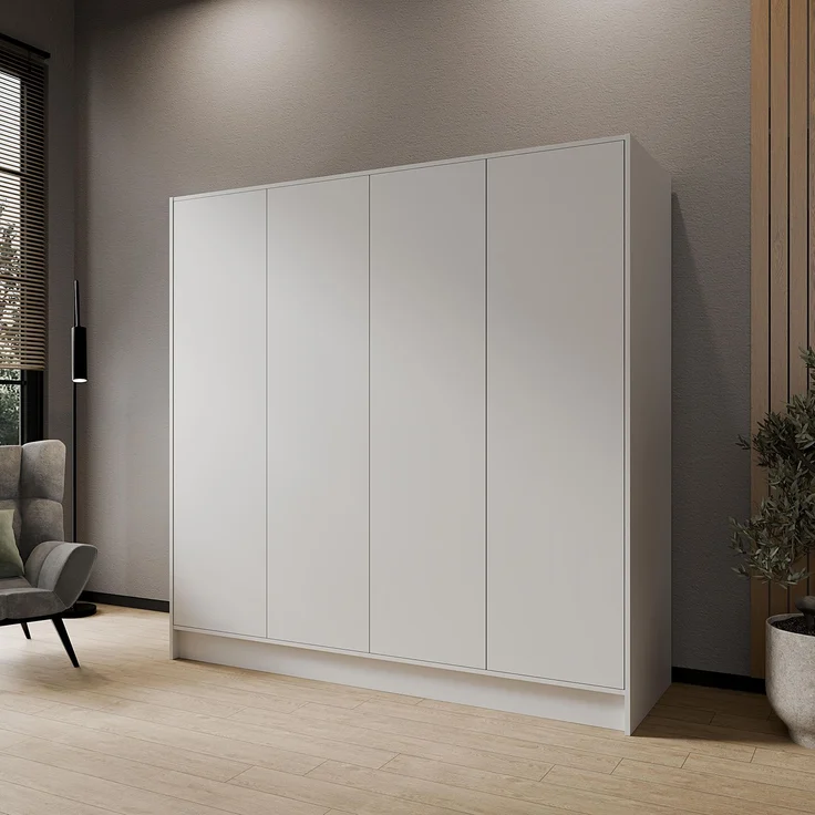 MEBLINI Kleiderschrank GALINDA 200cm - Weiß Matt - griffloser Drehtürenschrank ohne Spiegel - Push-to-Open - mit Kleiderstangen und Regalböden – Bild 2