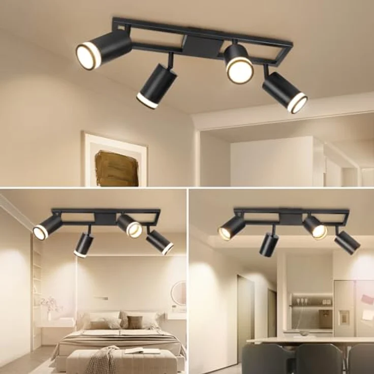 Dehobo LED Deckenstrahler 4 Flammig Schwarz GU10, Deckenlampe Strahler Schwenkbar 350°, Deckenspots für Küche Schlafzimmer Wohnzimmer, Ohne Leuchtmittel – Bild 6