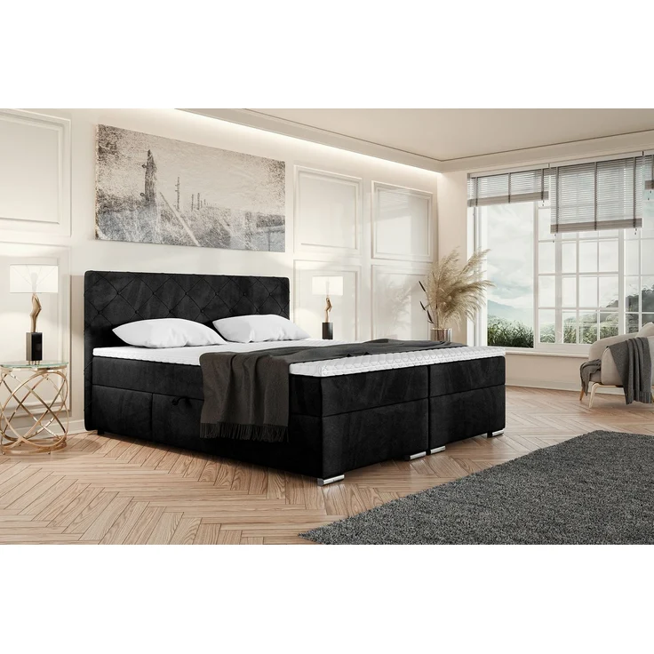 MEBLINI Boxspringbett MALDINI 140x200cm - H3P/Schwarz Samt - mit Bettkasten - Polsterbett - Doppelbett mit Topper & Taschenfederkern-Matratze – Bild 1