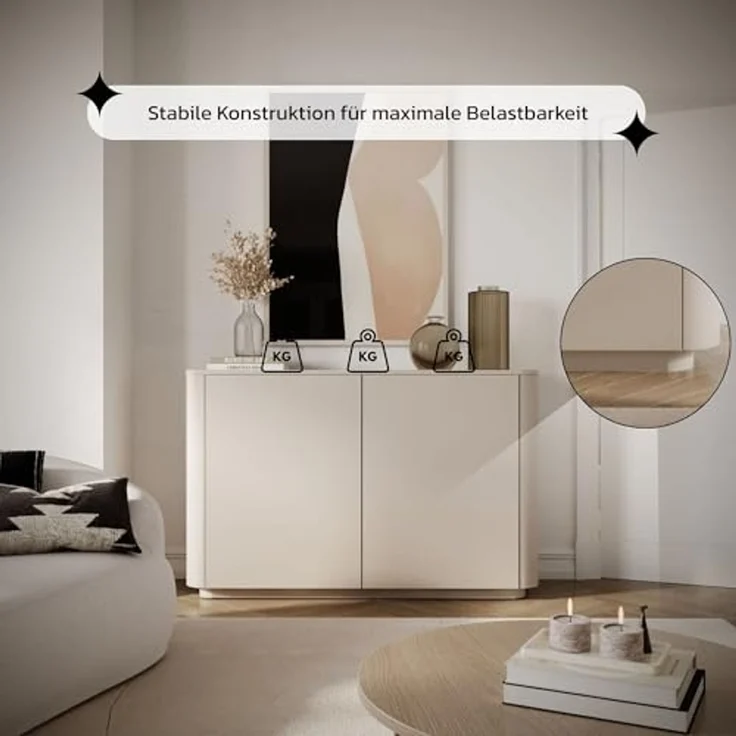 Selsey Kommode Mit Schubladen, 140 cm Breite, Zweitürige Kommode Kaschmirgrau, Minimalistisches Design, Kommoden & Sideboards, Kaschmirmatt, Robuste Spanplatte – Bild 7