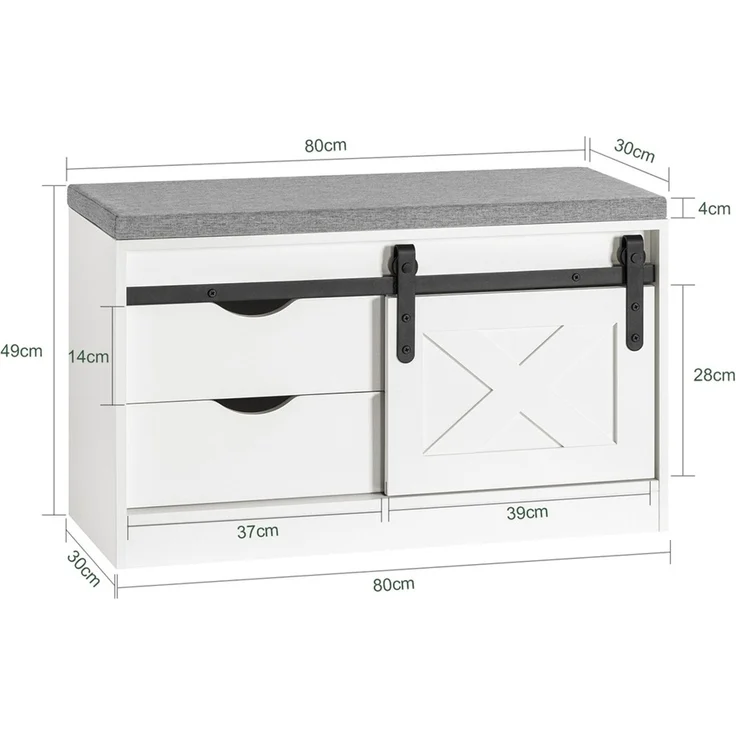 SoBuy FSR153-W Schuhbank, Spanplatte, Melamin, Weiß, 80 x 49 x 30 cm – Bild 3