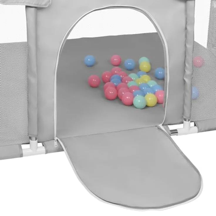 Laufgitter für Kinder mit Saugnäpfen, Verbesserte Version 2025 Babygehege 300D Oxford-Gewebe, Aktivitätszentrum für Kinder, einfach zu montieren und zu reinigen - 180 x 120 x 66 cm - Hellgrau – Bild 3