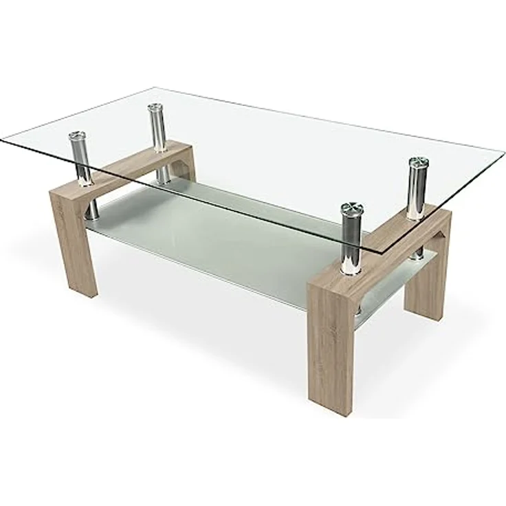 Homey Couchtisch aus Glas, für Wohnzimmer oder Esszimmer, Modell Tango, Holz, Cambria, 110 cm (Breite) x 55 cm (Tiefe) x 45 cm (Höhe) – Bild 1